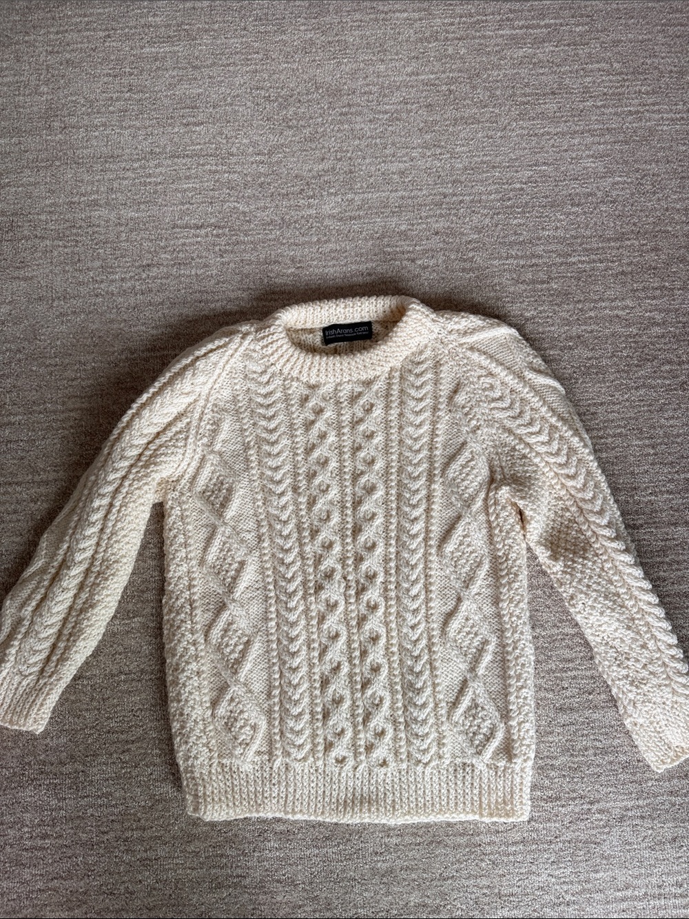 Irish Cable Knit Sweater - Crewneck - Cream. XS.